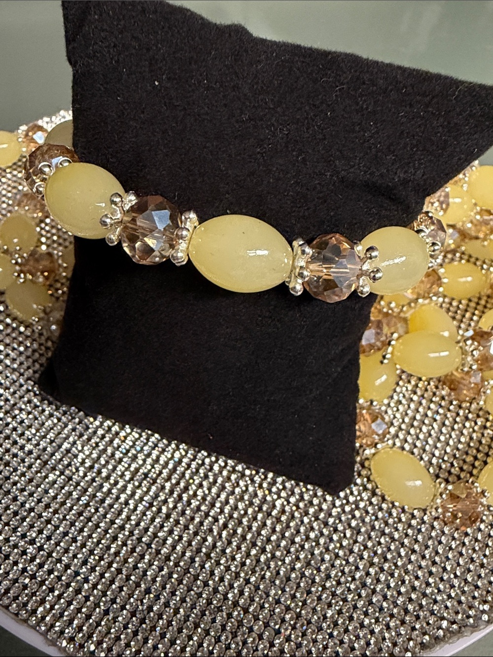 Elegant Yellow Beaded Stretch Bracelet with Crystal Accents